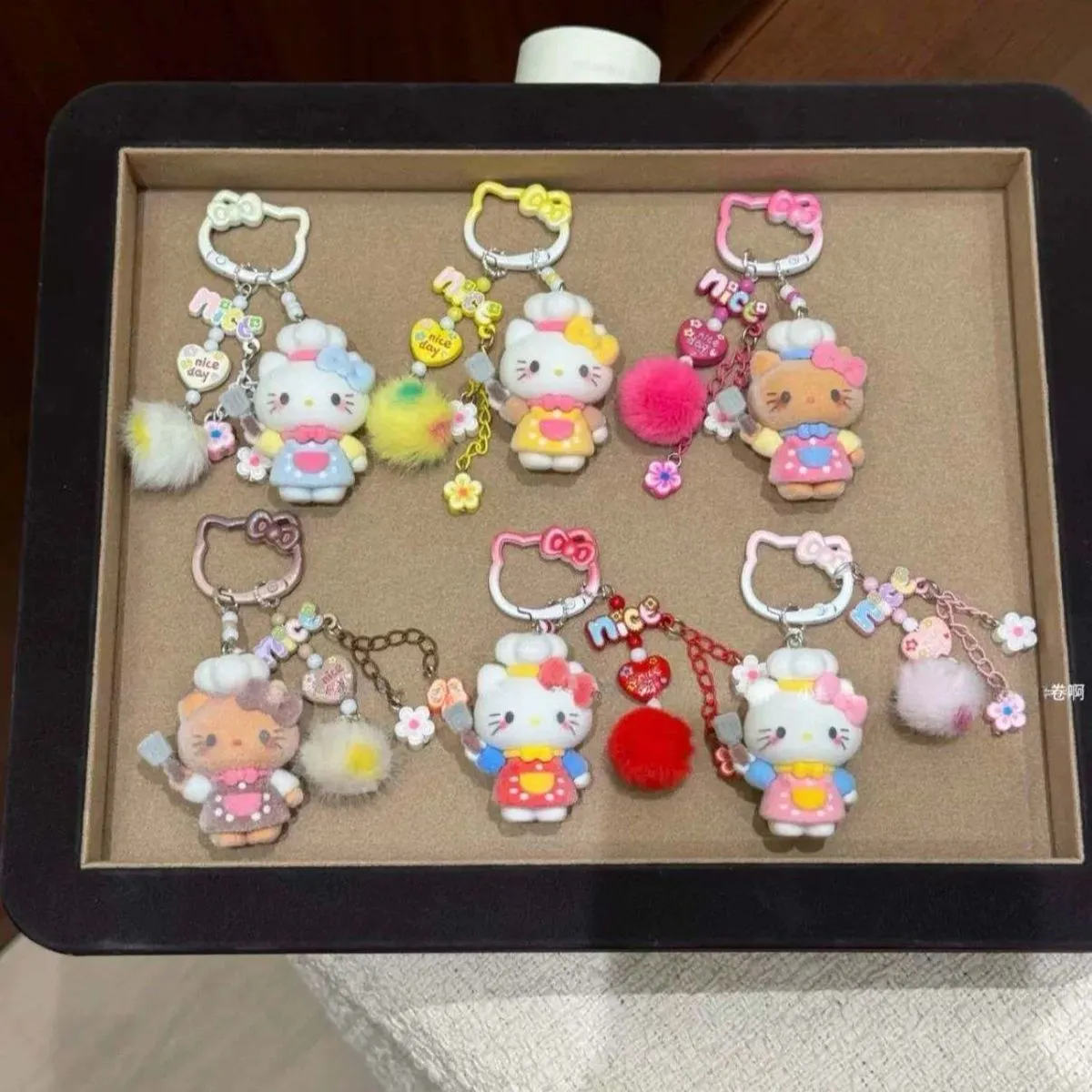Chef Hello Kitty Flocked Plush Phone Charm – MIU Series Dopamine Color DIY Keychain Bag Charm, Trendy Kawaii Accessory for Phones, Bags & Keys